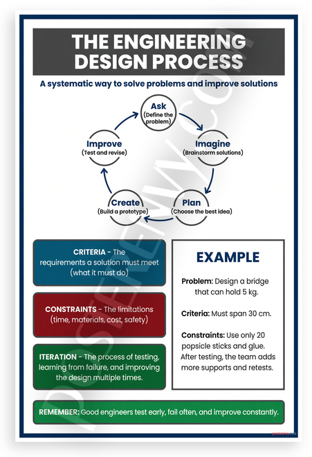 Engineering Design Process Ask Imagine Plan Create Improve Educational 12x18 US Made Poster