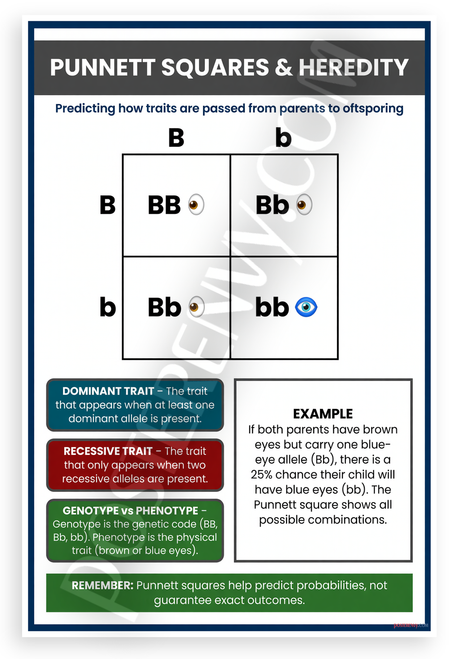 Punnett Squares Heredity Educational 12x18 US Made Poster