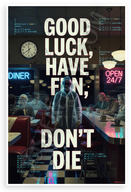 Good Luck Have Fun Don't Die Diner Time Loop Motivational 12x18 US Made Poster