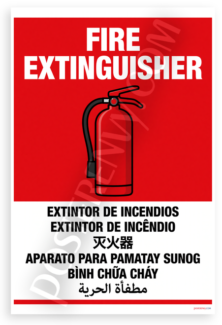 Fire Extinguisher Multilingual Safety Sign 12x18 US Made Poster