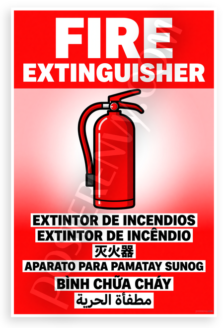 Fire Extinguisher Safety Sign Multilingual 12x18 US Made Poster