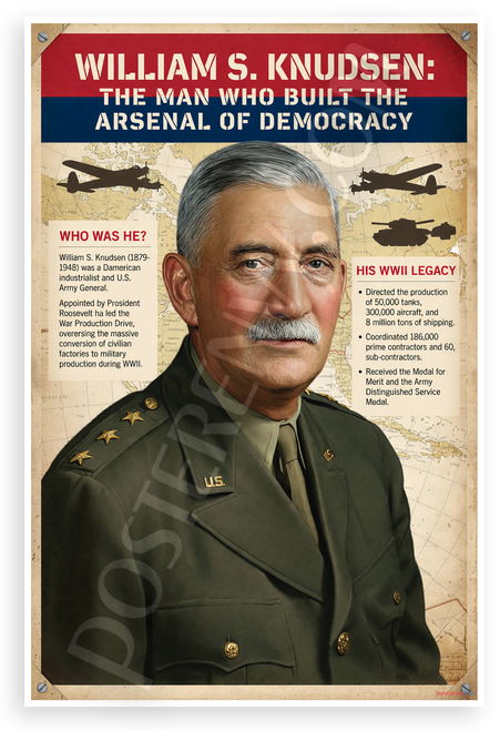 William S. Knudsen WWII Industrialist Military Leader 12"x18" US Made Poster