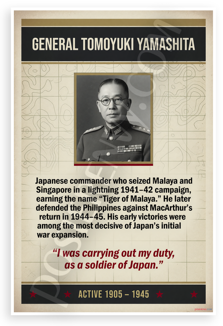 General Tomoyuki Yamashita Tiger of Malaya WWII Military History 12x18 US Made Poster