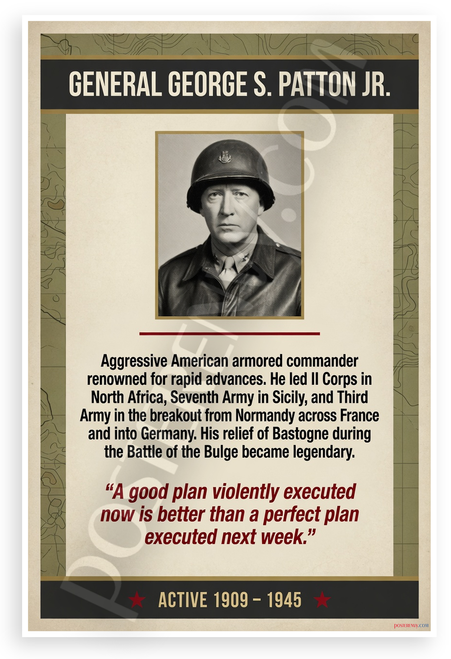 General George S. Patton Jr. "Good Plan Violently Executed" Historical 12"x18" US Made Poster