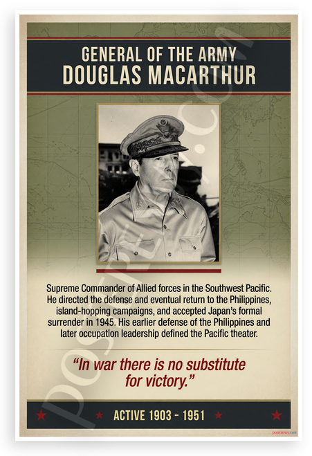 Douglas MacArthur 'No Substitute for Victory' Military 12"x18" US Made Poster