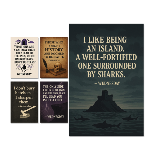 Wednesday Addams, Quote Poster Set — 5 Prints 12x18 Inch US Made