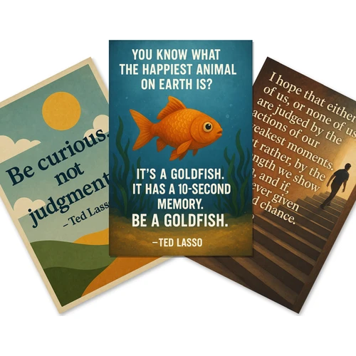 Ted Lasso Quotes Be Curious Not Judgmental, All of Us or None of Us, Goldfish 3 Prints 12x18 Inch US Made