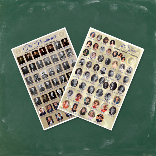 The Presidents and First Ladies of the United States Poster Set — 2 Prints 12x18 Inch US Made