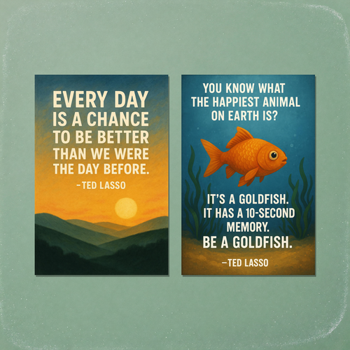 Ted Lasso Sunset and Goldfish Quote Poster Set — 2 Prints 12x18 Inch US Made