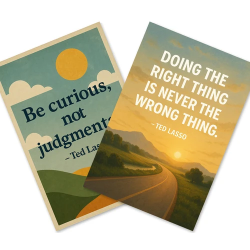 Ted Lasso Quotes Be Curious Not Judgmental, Doing the Right Thing Poster Set — 2 Prints 12x18 Inch US Made