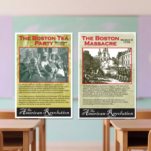 Boston Tea Party, Boston Massacre American Revolution Poster Set — 2 Prints 12x18 Inch US Made