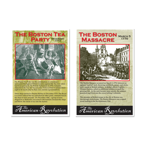 Boston Tea Party, Boston Massacre American Revolution Poster Set — 2 Prints 12x18 Inch US Made