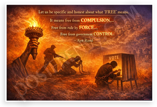 Ayn Rand Free From Compulsion Force Control Quote 12"x18" US Made Poster