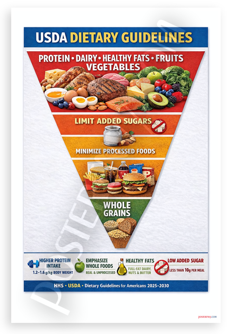 USDA Dietary Guidelines Food Pyramid Nutrition Education 12"x18" US Made Poster