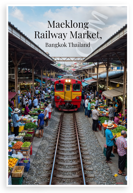 Maeklong Railway Market Bangkok Thailand Travel 12"x18" US Made Poster