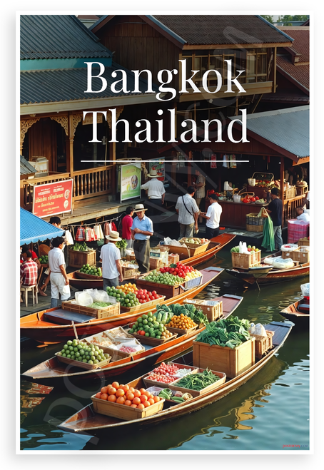 Bangkok Thailand Floating Market Scene Travel 12"x18" US Made Poster