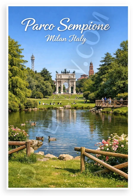 Parco Sempione Milan Italy Landmark Arch Landscape 12"x18" US Made Poster