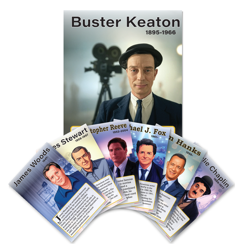 Classic Hollywood Actors Poster Set — Buster Keaton, Charlie Chaplin, Tom Hanks, Michael J. Fox, Christopher Reeve, James Stewart, James Woods 7 Prints 12x18 Inch US Made