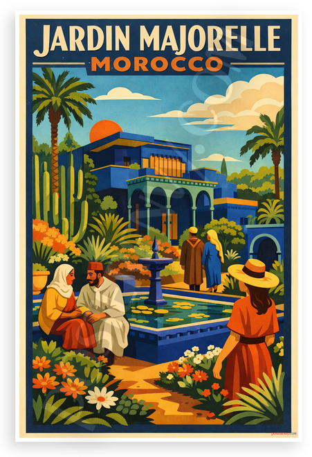 Jardin Majorelle Morocco Travel Vintage Poster 12"x18" US Made Poster