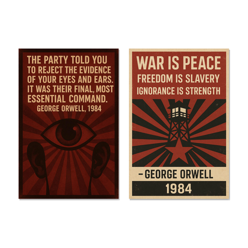 George Orwell 1984 - Party Told You Reject Evidence, War Is Peace Poster Set — 2 Prints 12x18 Inch US Made
