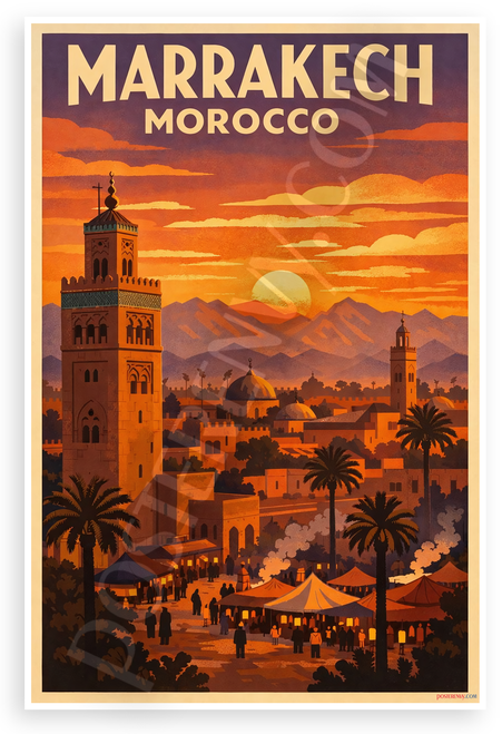 Marrakech Morocco Sunset Travel 12"x18" US Made Poster