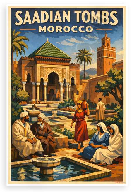 Saadian Tombs Morocco Vintage Travel 12"x18" US Made Poster