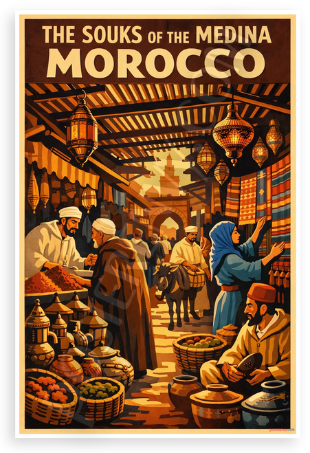 The Souks of the Medina Morocco Travel 12"x18" US Made Poster