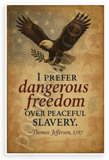 Thomas Jefferson "I Prefer Dangerous Freedom Over Peaceful Slavery" Patriotic Eagle 12"x18" US Made Poster