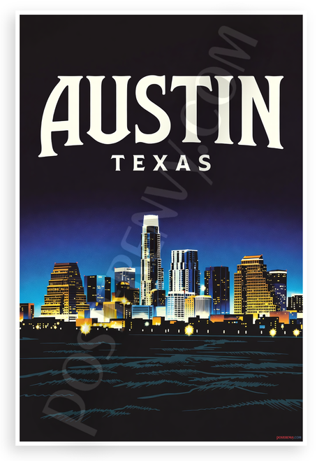 Austin Texas City Skyline Night Lights 12"x18" US Made Poster