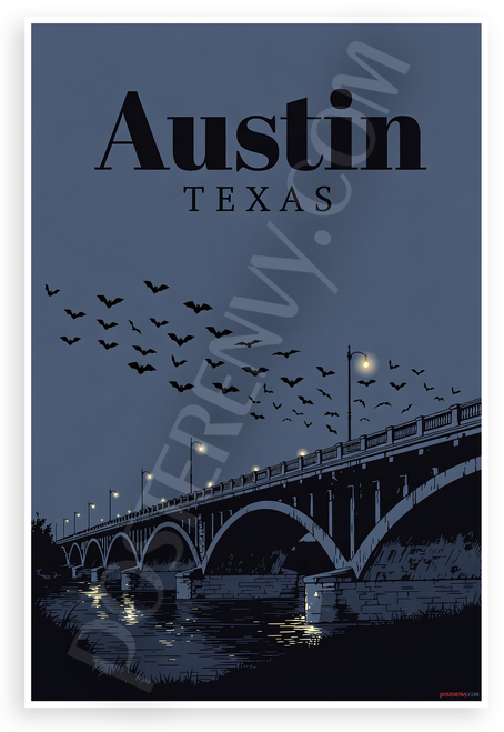 Austin Texas Bats Congress Avenue Bridge Night Scene 12x18 US Made Poster