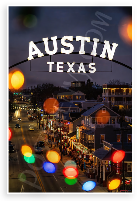 Austin Texas Cityscape Night Lights 12"x18" US Made Poster