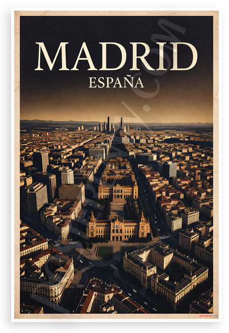 Madrid España City Skyline Aerial View Travel 12"x18" US Made Poster