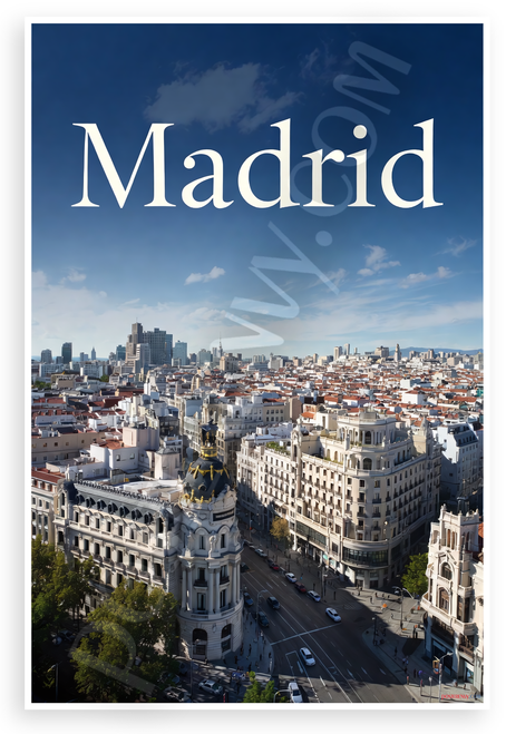 Madrid Spain Cityscape Urban Skyline Travel 12"x18" US Made Poster