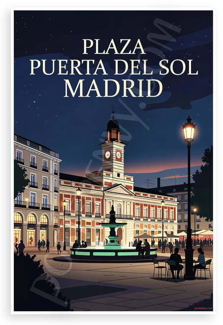 Plaza Puerta del Sol Madrid Night Scene 12"x18" US Made Poster