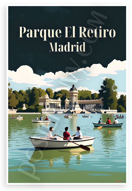 Parque El Retiro Madrid Scenic Lake Rowboats 12"x18" US Made Poster