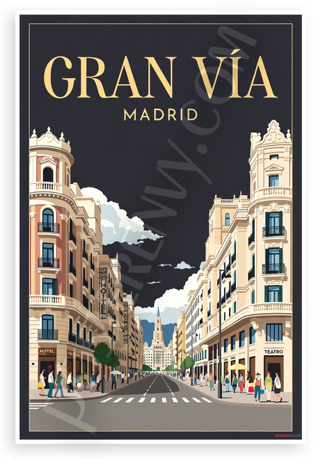 Gran Vía Madrid Cityscape Travel 12"x18" US Made Poster