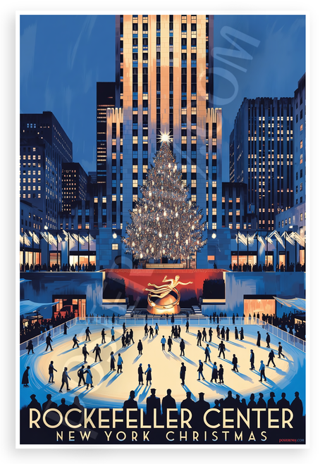 Rockefeller Center New York Christmas Ice Skating 12"x18" US Made Poster