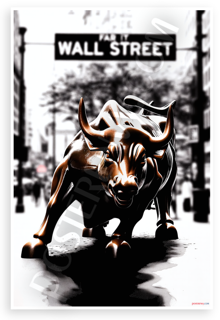 Charging Bull Wall Street New York Finance 12"x18" US Made Poster