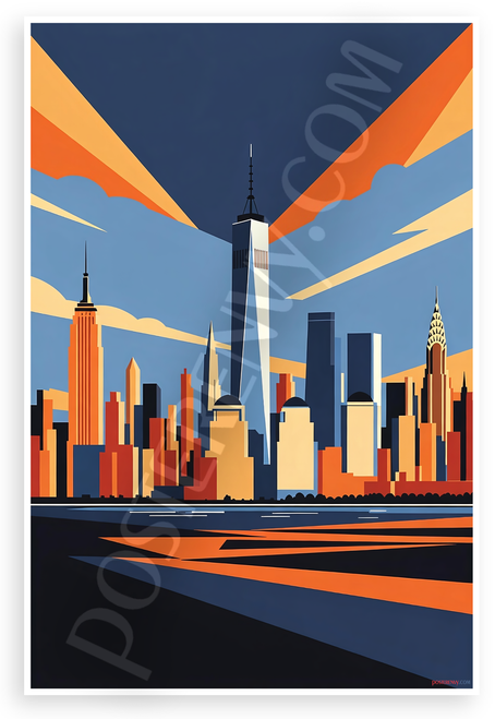 New York City Skyline One World Trade Center Art Deco 12x18 US Made Poster