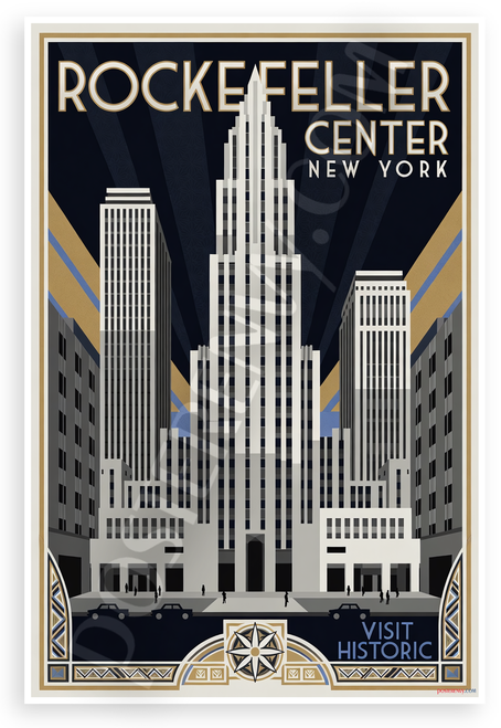 Rockefeller Center New York City Art Deco Travel 12"x18" US Made Poster
