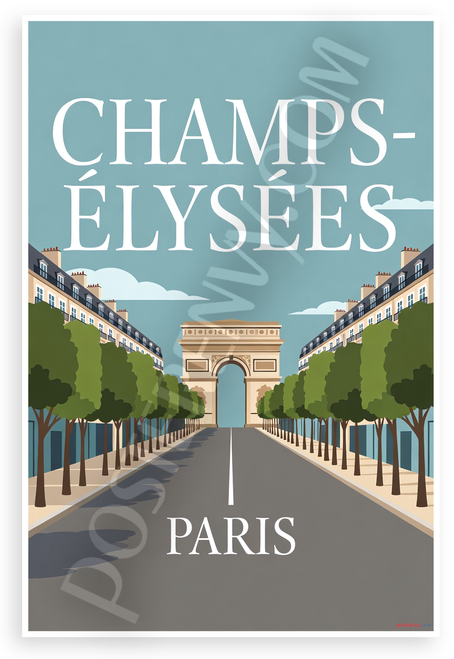 Champs-Élysées Paris Street Scene Travel 12"x18" US Made Poster