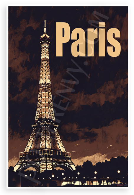 Paris Eiffel Tower Night Lights Travel 12"x18" US Made Poster