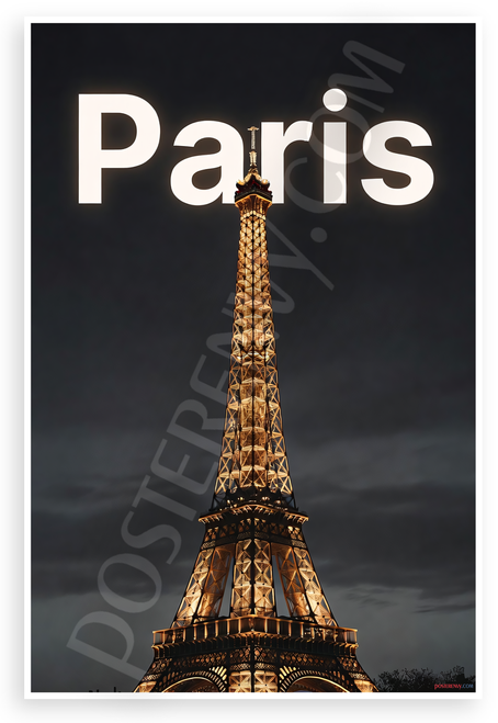 Eiffel Tower Paris Night Lights Travel 12"x18" US Made Poster