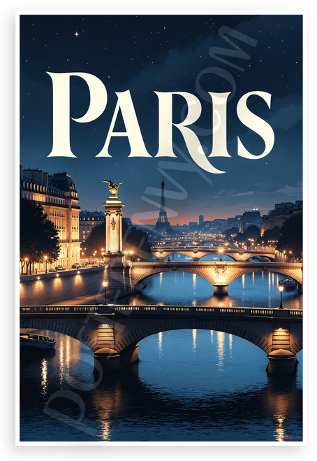 Paris Cityscape Night Scene Travel 12"x18" US Made Poster
