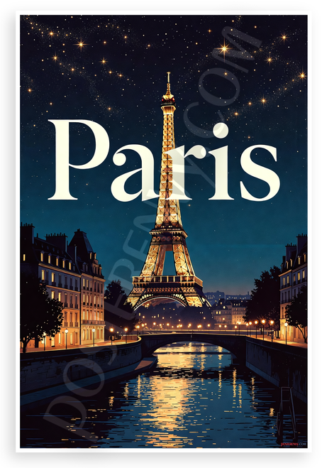Paris Eiffel Tower Night Scene Cityscape 12"x18" US Made Poster