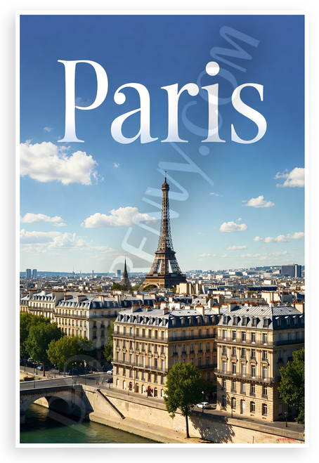 Paris Eiffel Tower Cityscape Travel 12"x18" US Made Poster