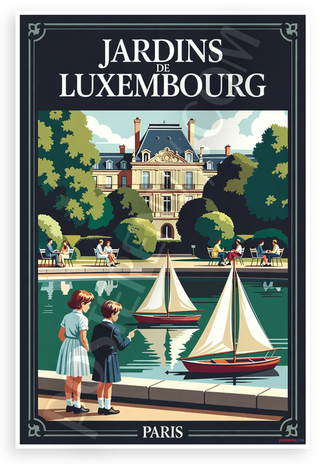 Jardins De Luxembourg Paris Vintage Travel 12"x18" US Made Poster