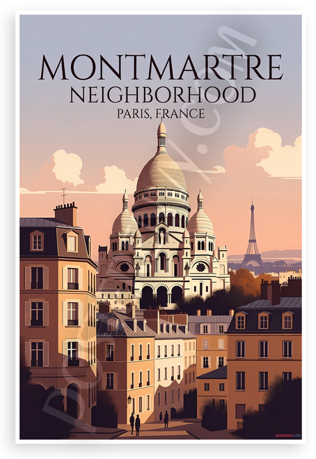 Montmartre Neighborhood Paris France Travel Illustration 12"x18" US Made Poster