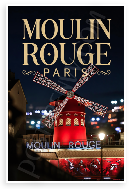 Moulin Rouge Paris Landmark Night Scene 12"x18" US Made Poster