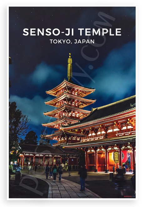 Senso-Ji Temple Tokyo Night Scene Travel 12"x18" US Made Poster